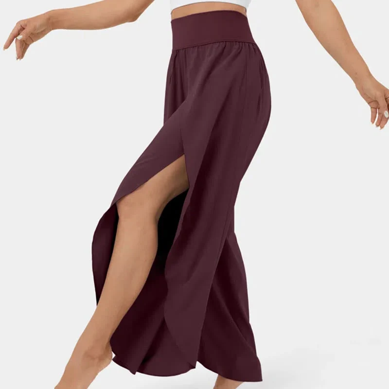Olivenorma Damen-Yogahose mit lockerer Passform, Schlitz, Stretch-Schlagbein, elastischem Bund, bequem, flexibel und stylisch