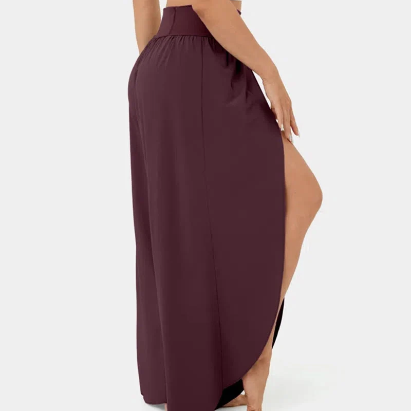 Olivenorma Damen-Yogahose mit lockerer Passform, Schlitz, Stretch-Schlagbein, elastischem Bund, bequem, flexibel und stylisch