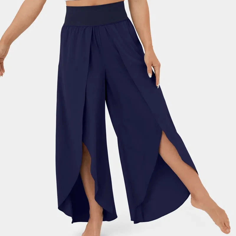 Olivenorma Damen-Yogahose mit lockerer Passform, Schlitz, Stretch-Schlagbein, elastischem Bund, bequem, flexibel und stylisch
