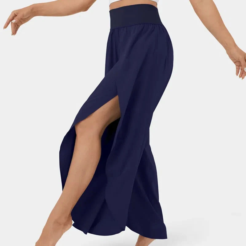 Olivenorma Damen-Yogahose mit lockerer Passform, Schlitz, Stretch-Schlagbein, elastischem Bund, bequem, flexibel und stylisch