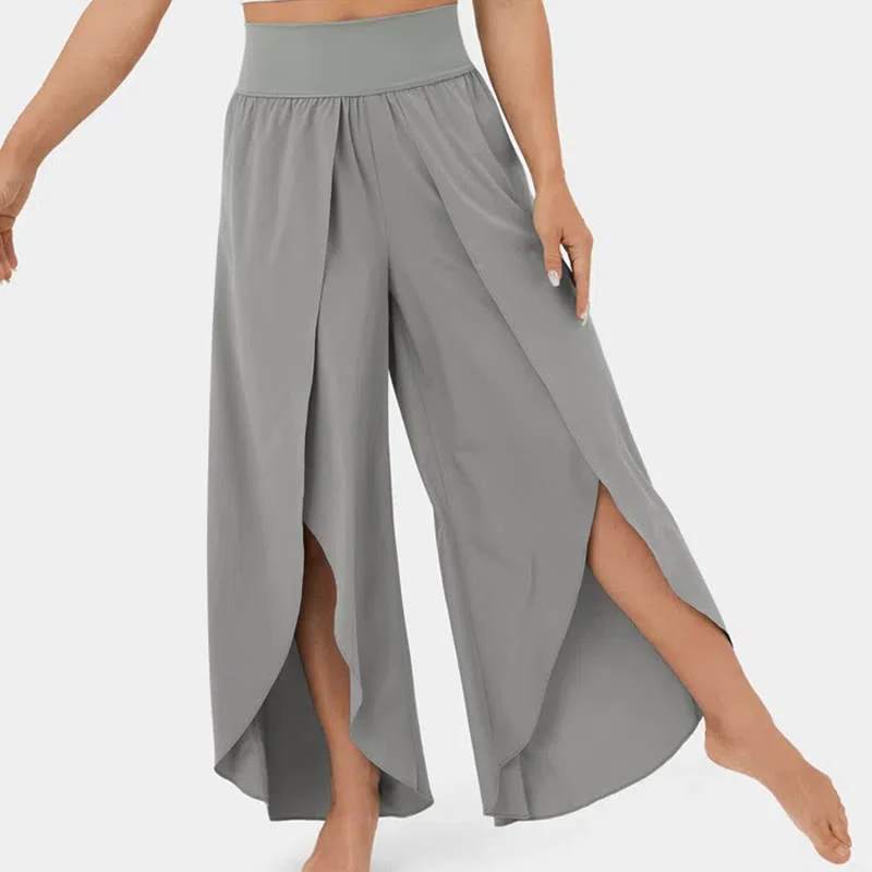 Olivenorma Damen-Yogahose mit lockerer Passform, Schlitz, Stretch-Schlagbein, elastischem Bund, bequem, flexibel und stylisch