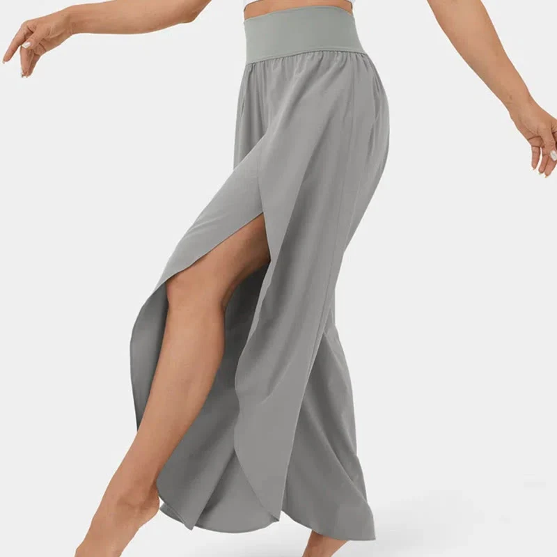 Olivenorma Damen-Yogahose mit lockerer Passform, Schlitz, Stretch-Schlagbein, elastischem Bund, bequem, flexibel und stylisch