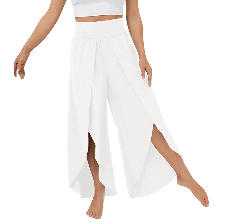 Olivenorma Damen-Yogahose mit lockerer Passform, Schlitz, Stretch-Schlagbein, elastischem Bund, bequem, flexibel und stylisch