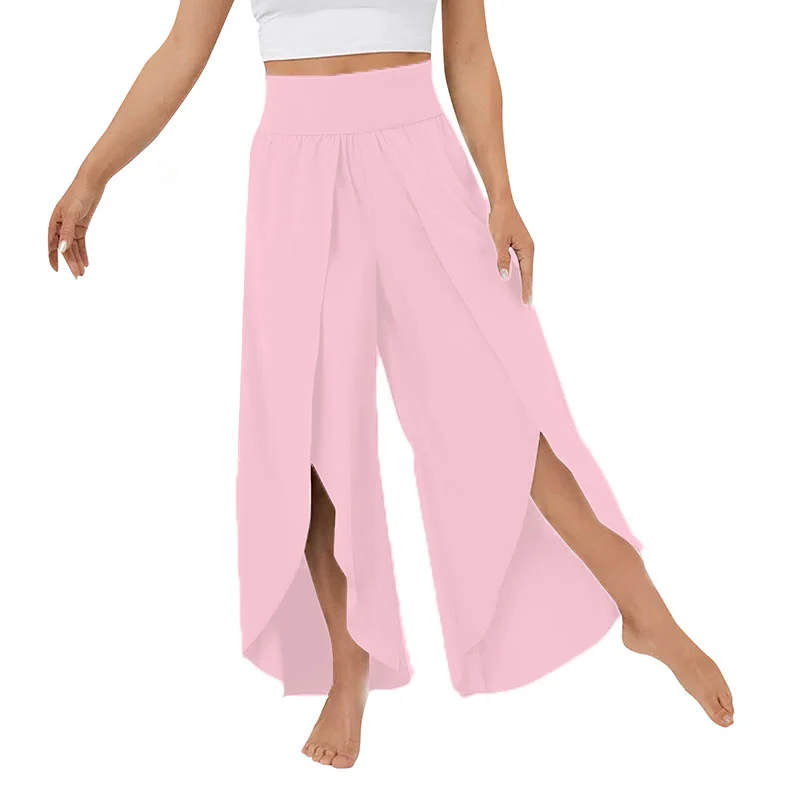 Olivenorma Damen-Yogahose mit lockerer Passform, Schlitz, Stretch-Schlagbein, elastischem Bund, bequem, flexibel und stylisch