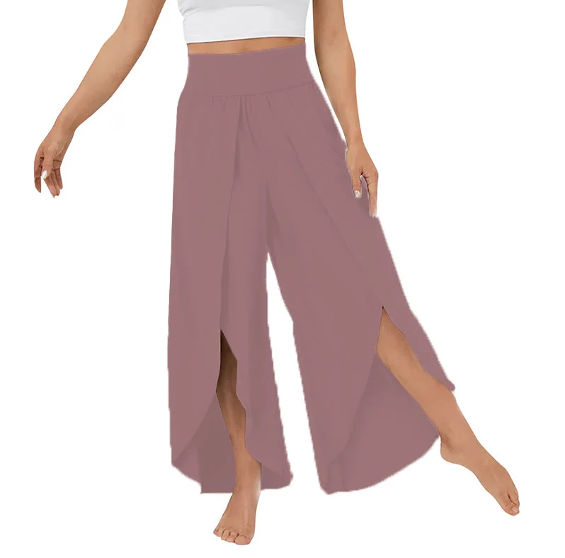 Olivenorma Damen-Yogahose mit lockerer Passform, Schlitz, Stretch-Schlagbein, elastischem Bund, bequem, flexibel und stylisch