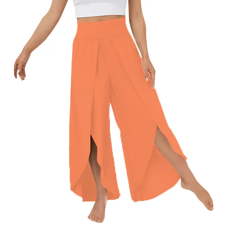 Olivenorma Damen-Yogahose mit lockerer Passform, Schlitz, Stretch-Schlagbein, elastischem Bund, bequem, flexibel und stylisch