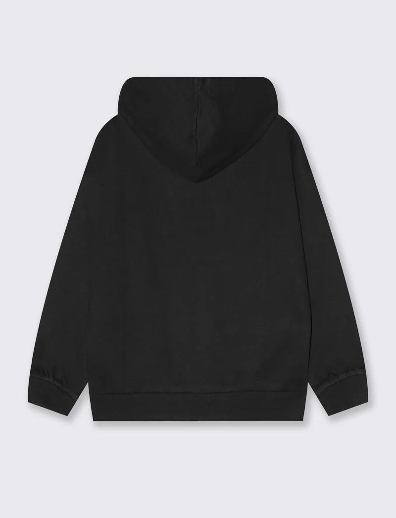 Felpa in cotone con cappuccio e stampa - Nero