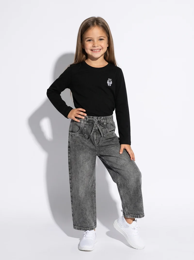 T-shirt maniche lunghe bambina in cotone - Nero