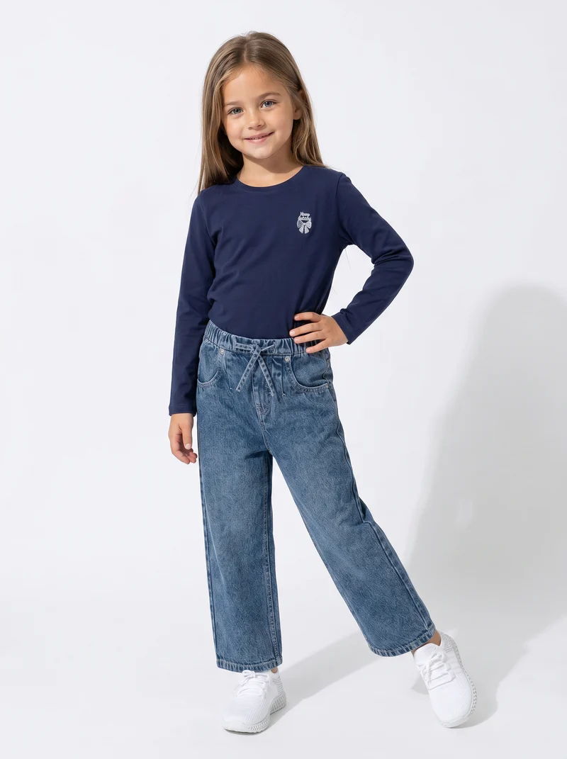 T-shirt maniche lunghe bambina in cotone - Blu