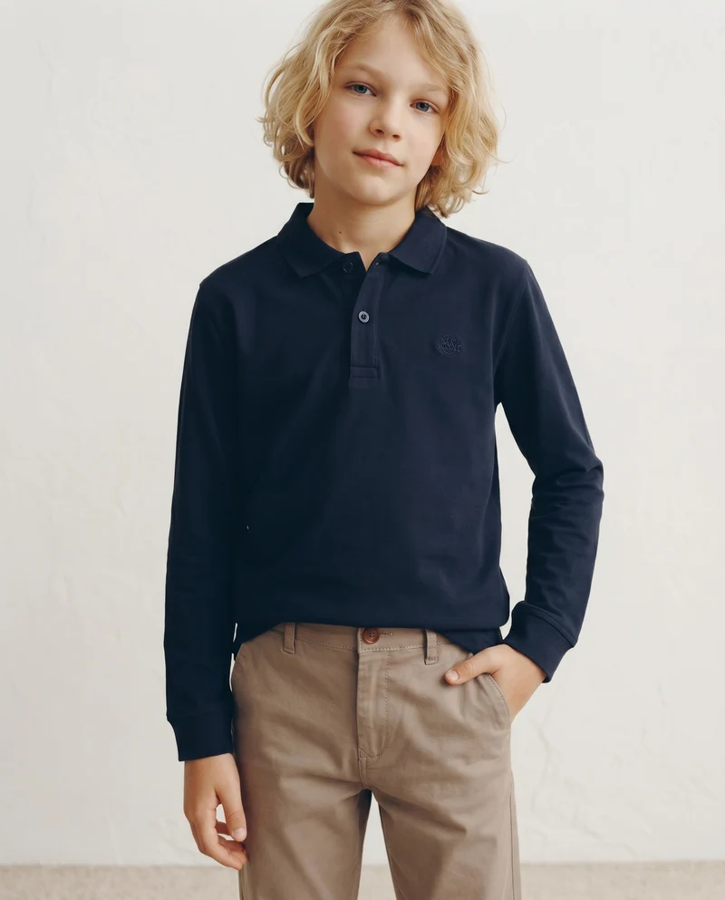 T-shirt con colletto e ricamo elegante - Blu