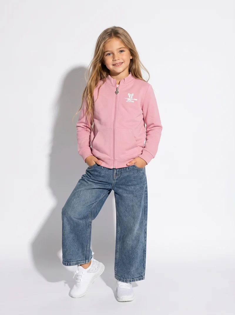 Felpa con zip e tascone vivace - Rosa candy