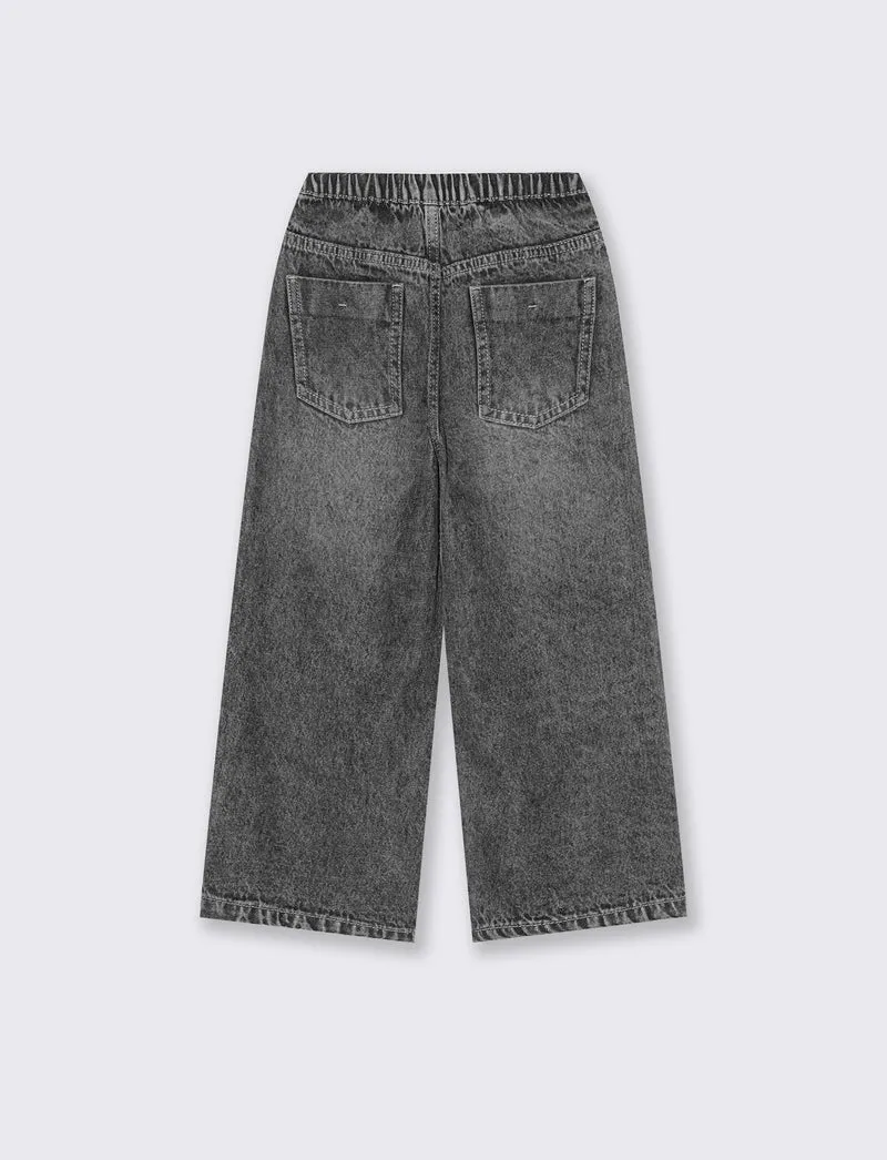Pantaloni jogger denim wide leg con tasche - Nero