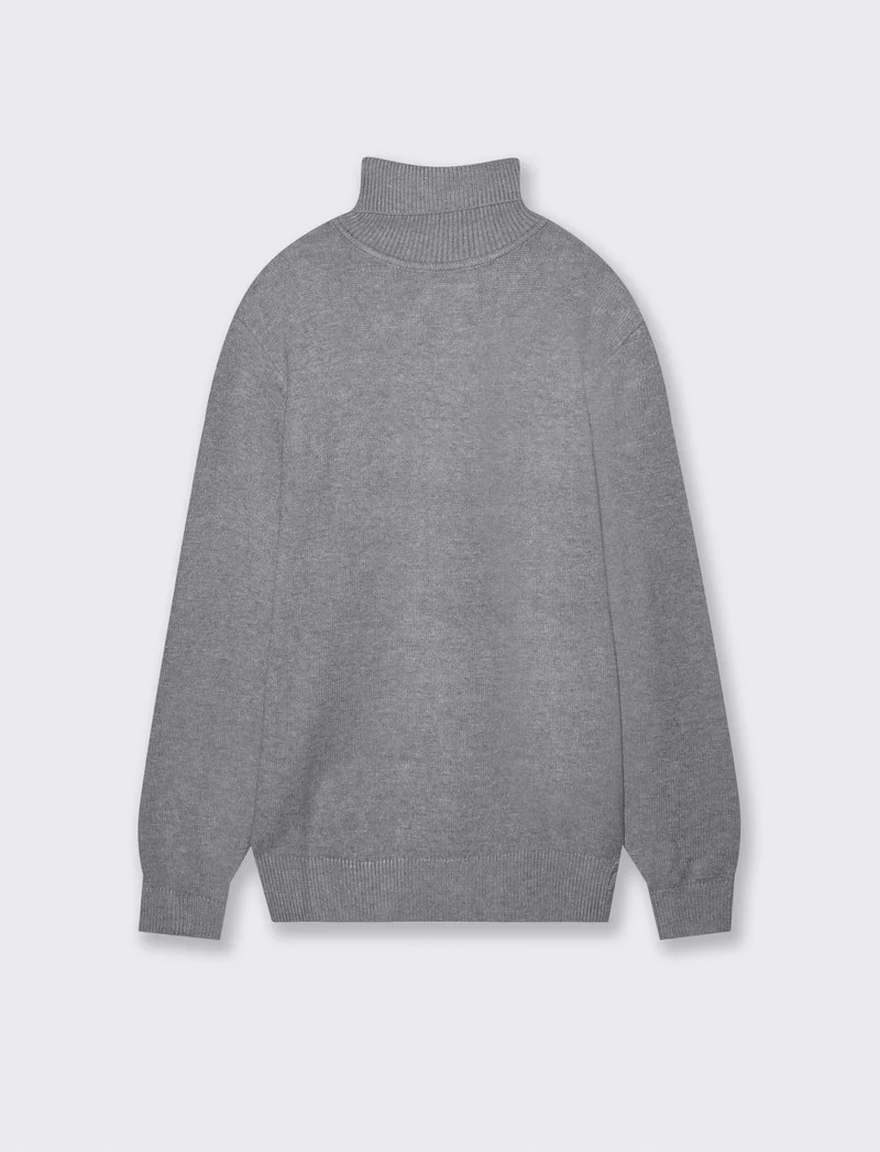 Maglia Collo Alto Filato Premium Rasato - Grigio mel.