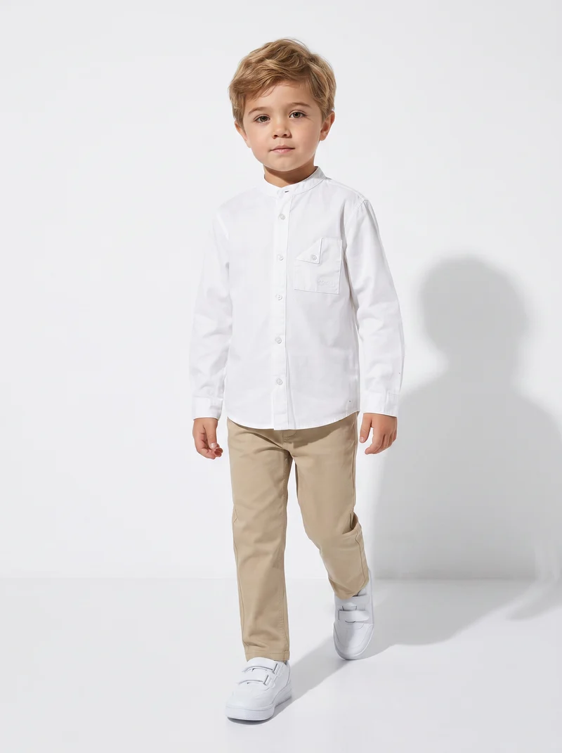 Camicia collo coreano maniche lunghe casual - Bianco latte