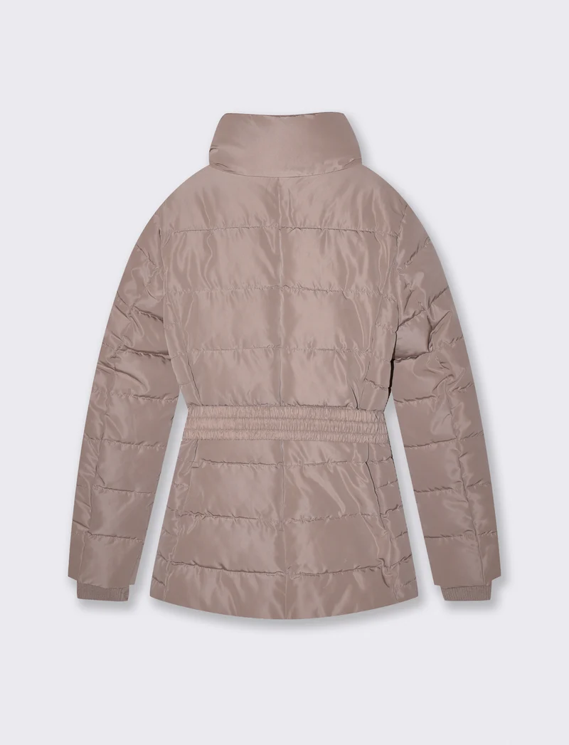 Giubbotto imbottito con cintura elastica - Grigio tortora