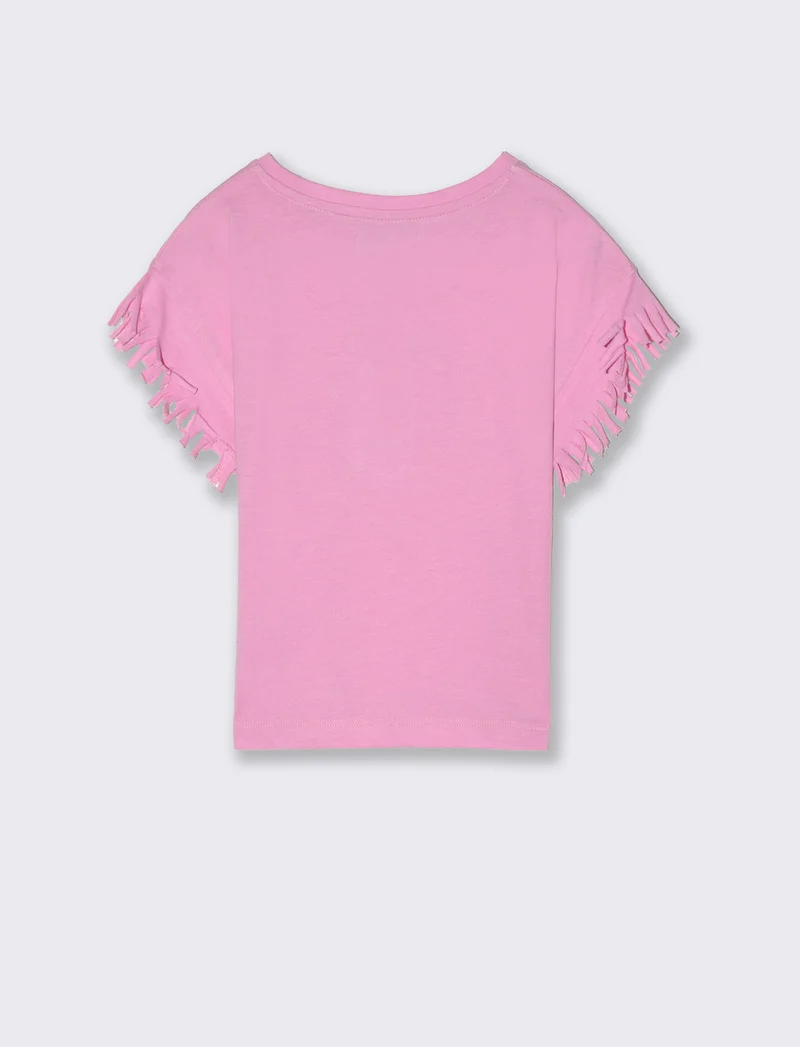 T-shirt mezza manica con frange da bambina - Rosa