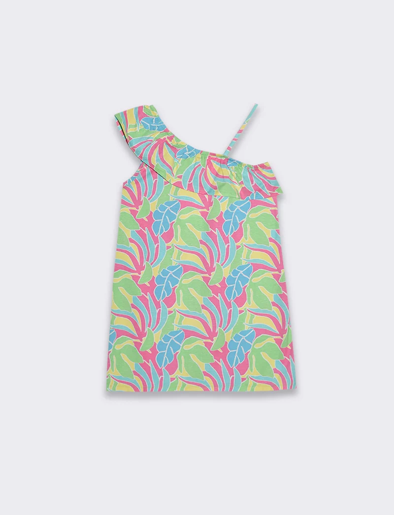 Abito monospalla stampato da bambina - Verde