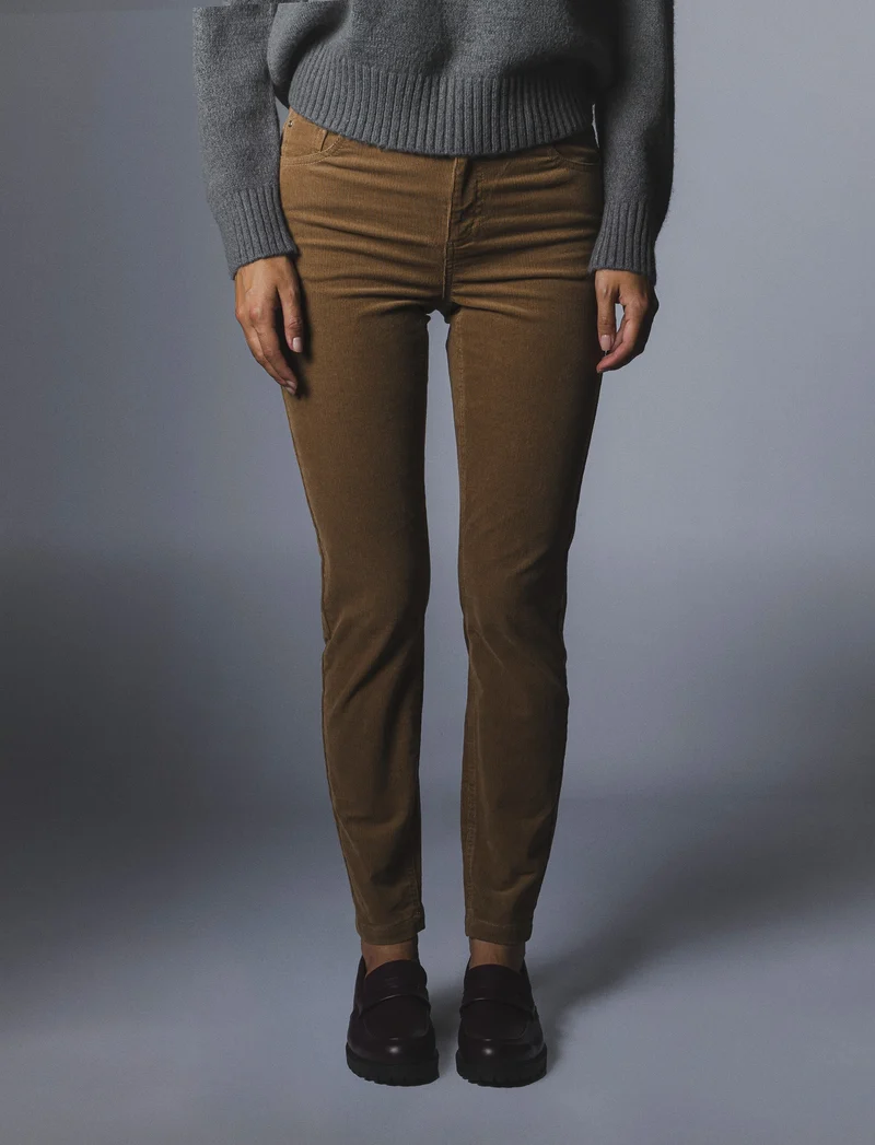 PANTALONE IN VELLUTO 5 TASCHE SKINNY - Cammello
