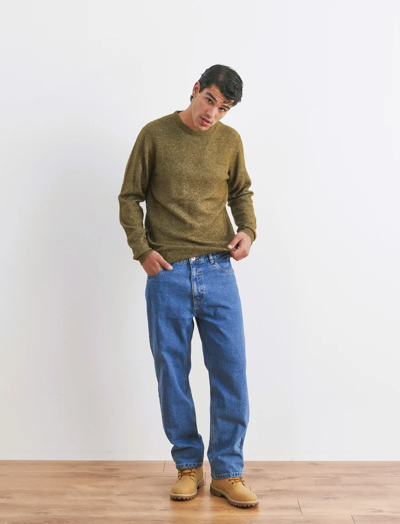 MAGLIA EFFETTO LANA CON CONTRASTO INTERNO - Verde militare