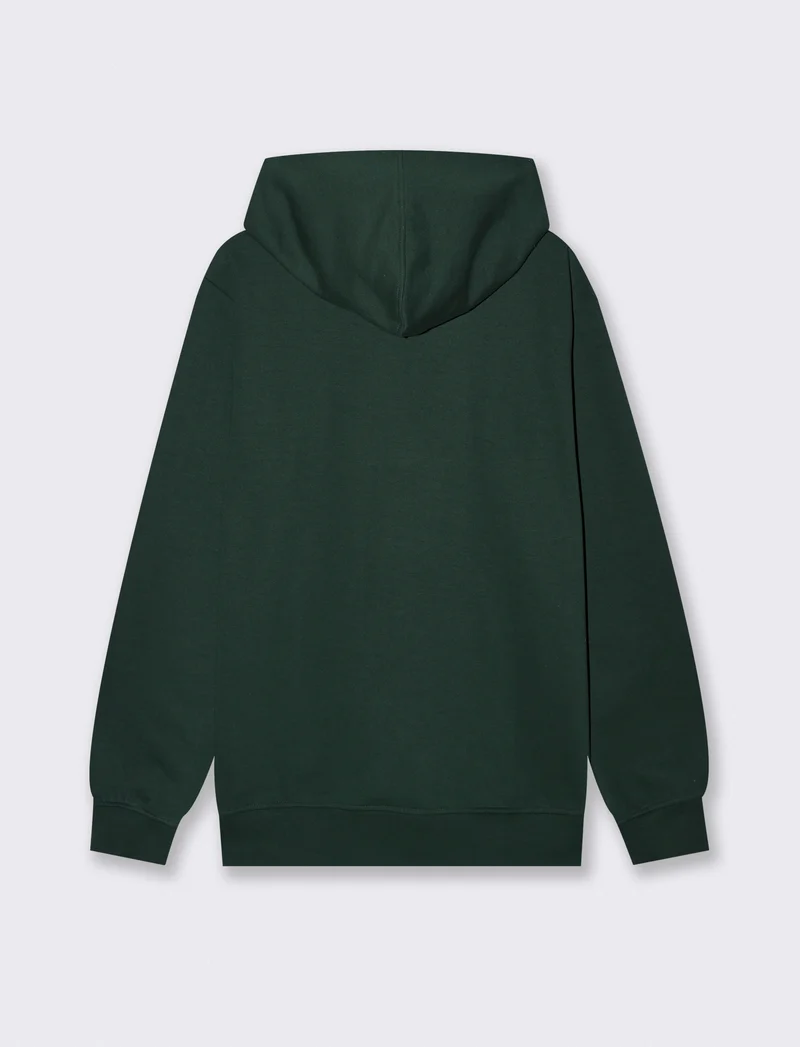 FELPA CON CAPPUCCIO CON STAMPA FLOCK - Verde scuro