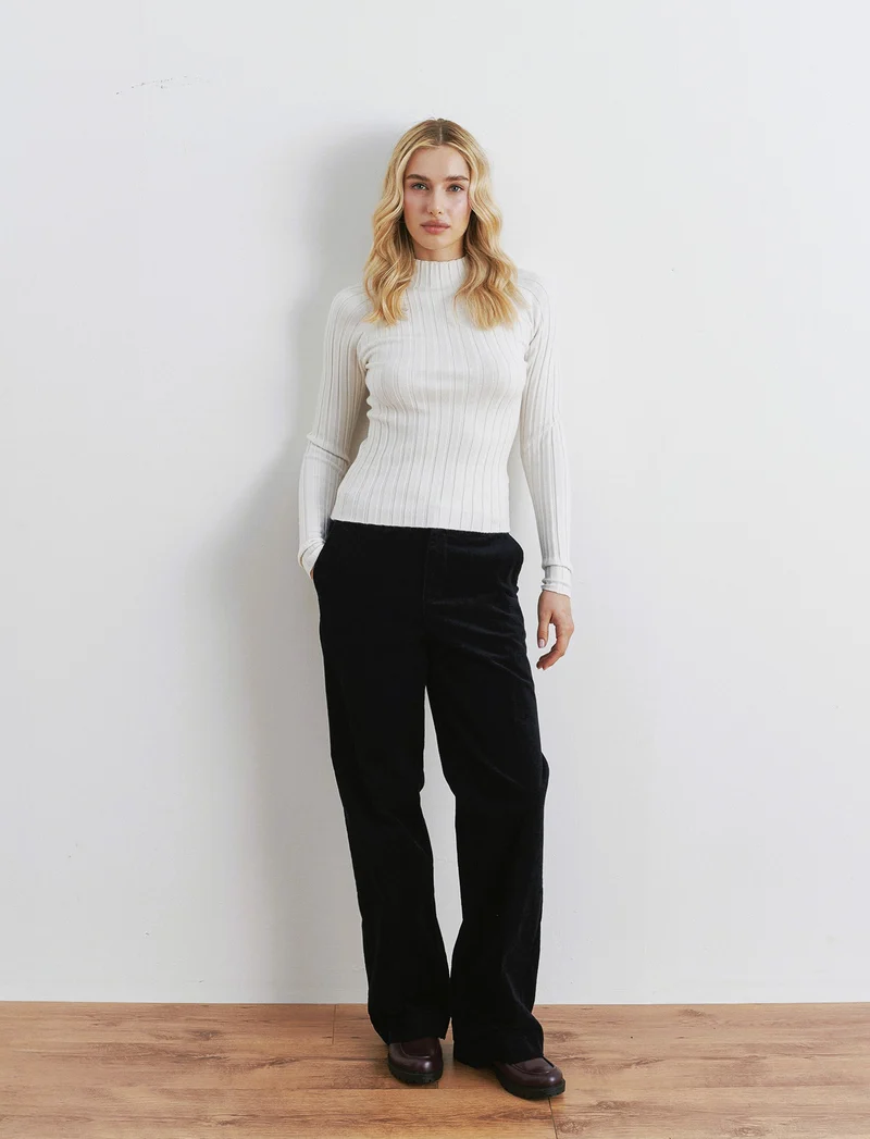 PANTALONE IN VELLUTO GAMBA LARGA - Blu