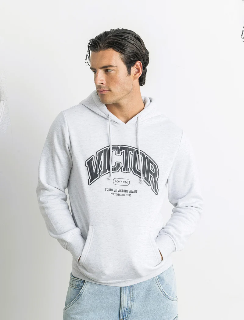 FELPA CON CAPPUCCIO CON STAMPA CRACK - Grigio melange
