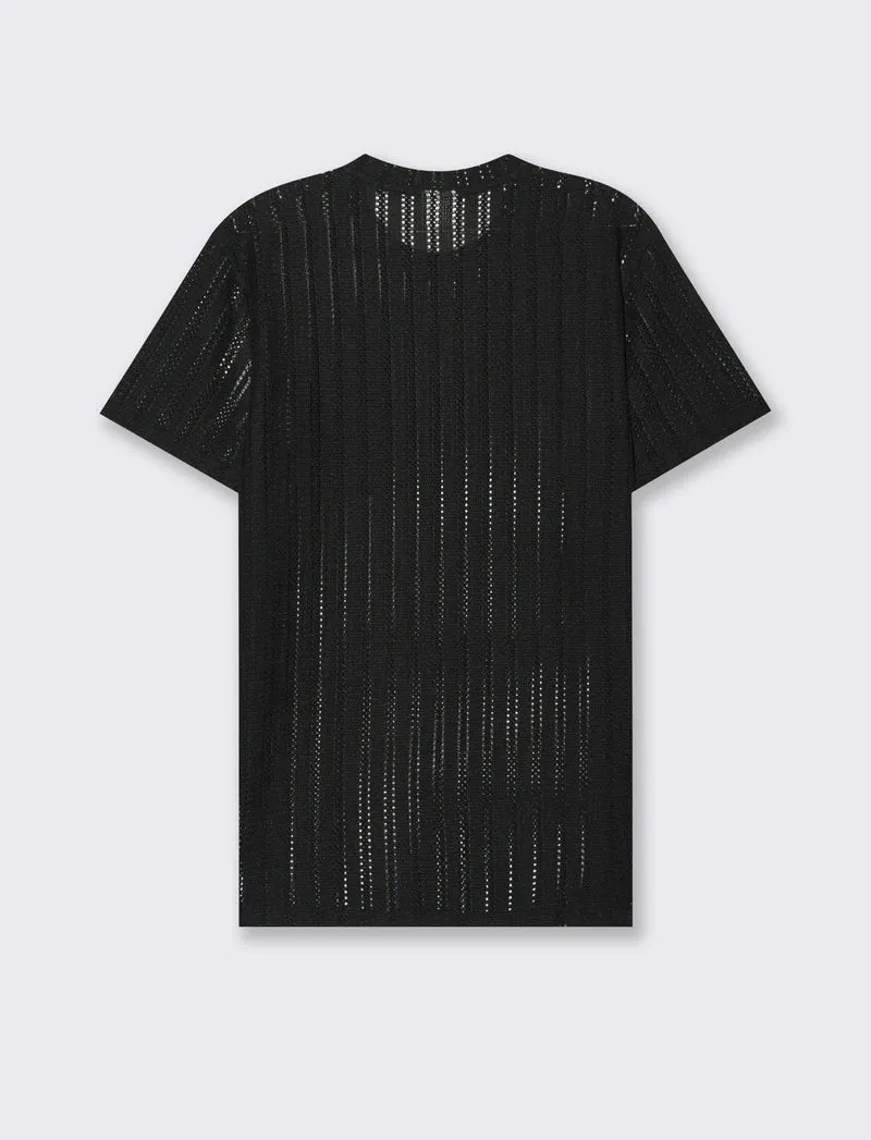 T-shirt in maglia crochet da uomo - Nero