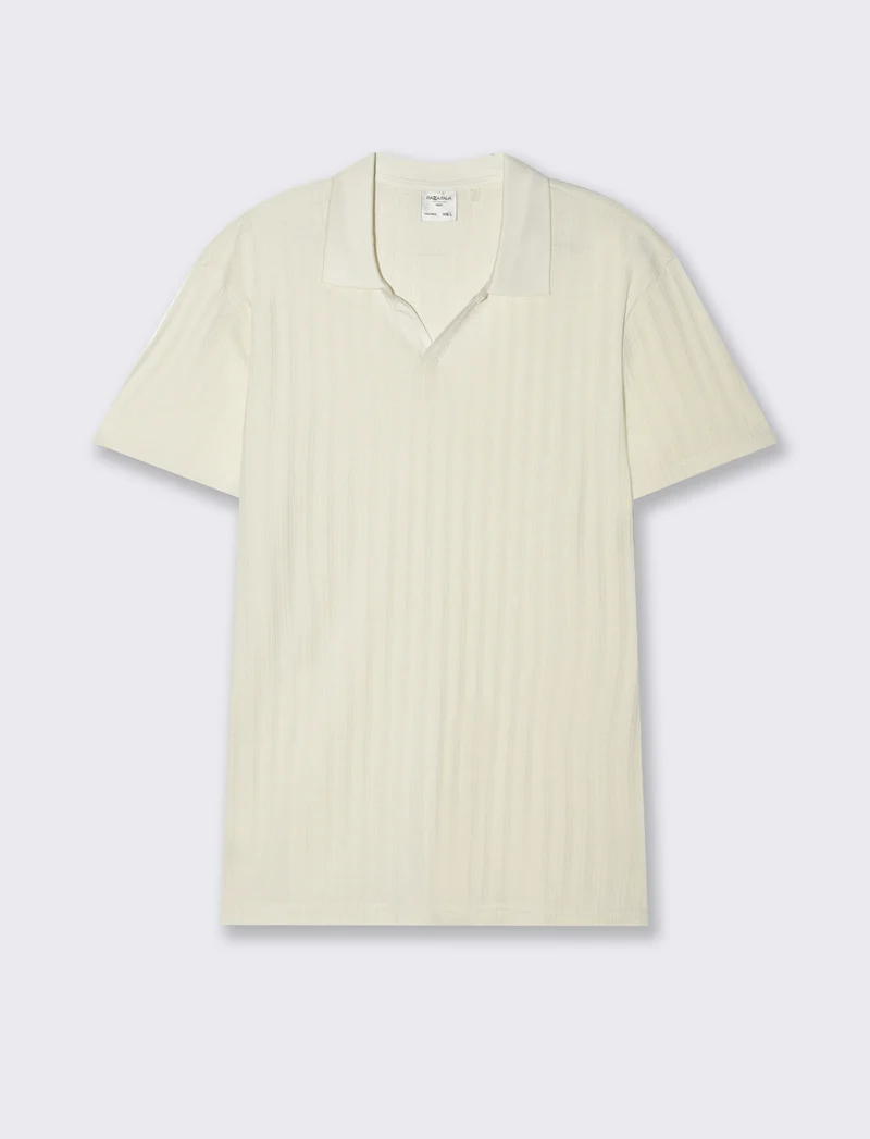 Polo struttura jacquard effetto maglia da uomo - Beige ecru