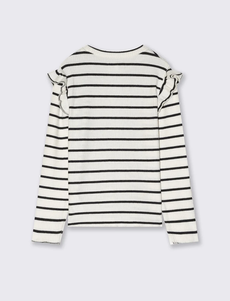 T-shirt a righe con rouches eleganti - Bianco-grigio