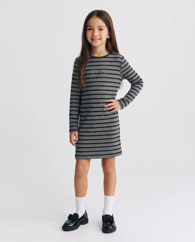 Abito in costina con borchie rock per bambina - Righe