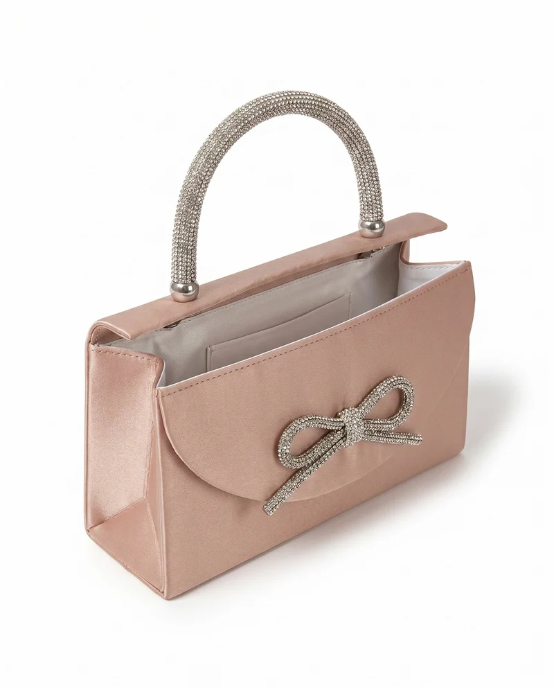 Borsetta rigida in velluto con fiocco - Beige