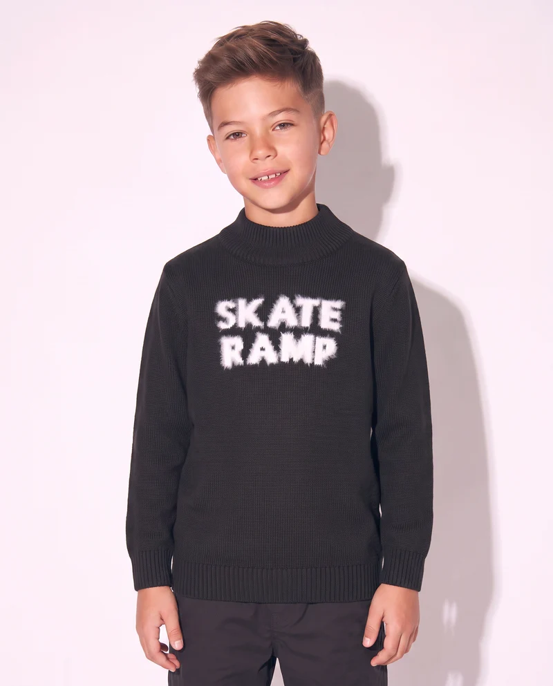 Maglia Collo Alto Misto Lana Jaquard - Nero