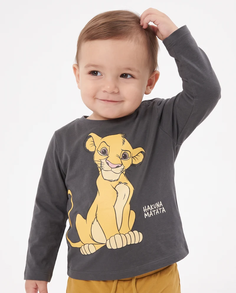T-shirt Re Leone manica lunga girocollo - Grigio piombo