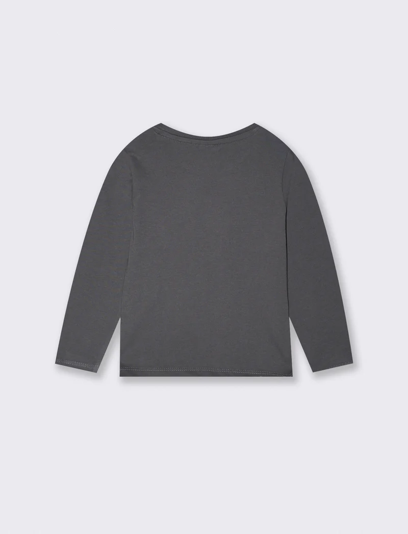 T-shirt Re Leone manica lunga girocollo - Grigio piombo