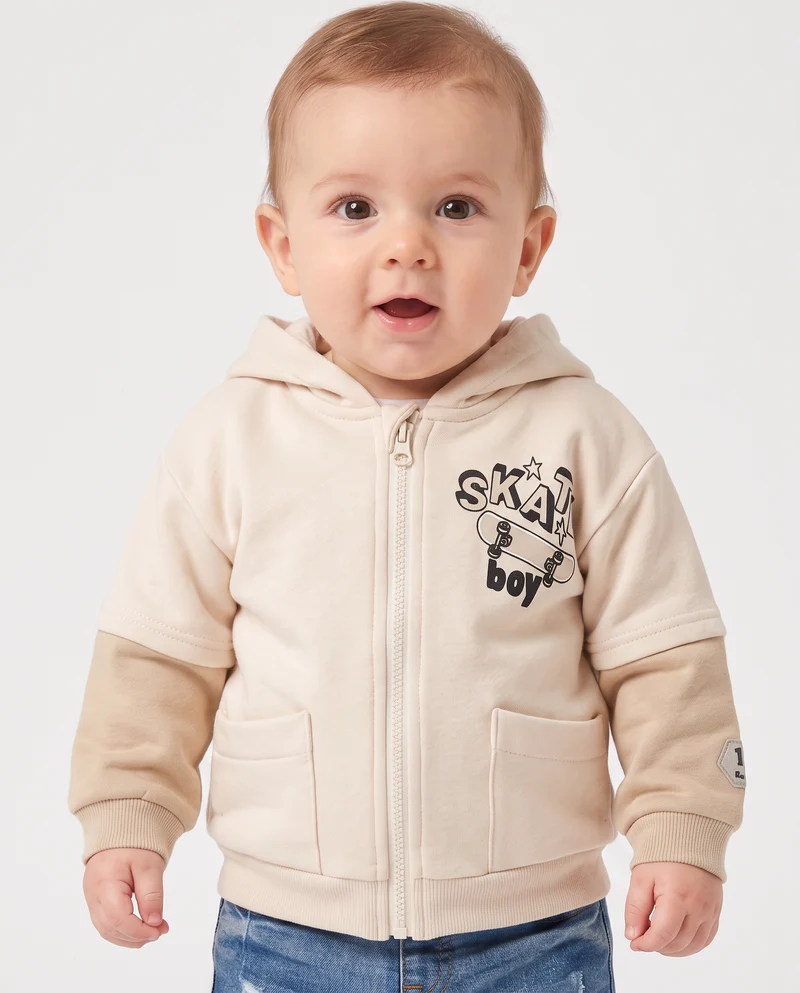 Felpa con cappuccio e doppia manica - Beige