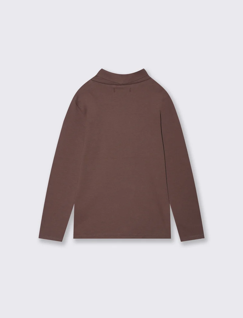 T-shirt collo alto manica lunga interlock - Marrone cioccolato