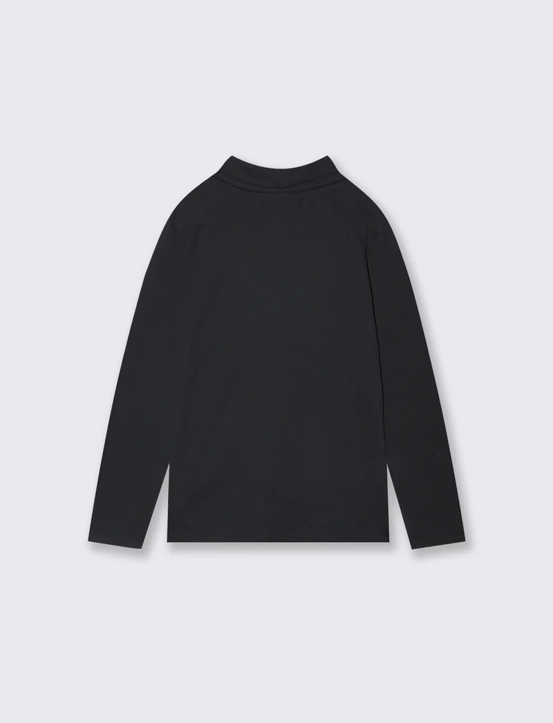 T-shirt collo alto manica lunga interlock - Nero