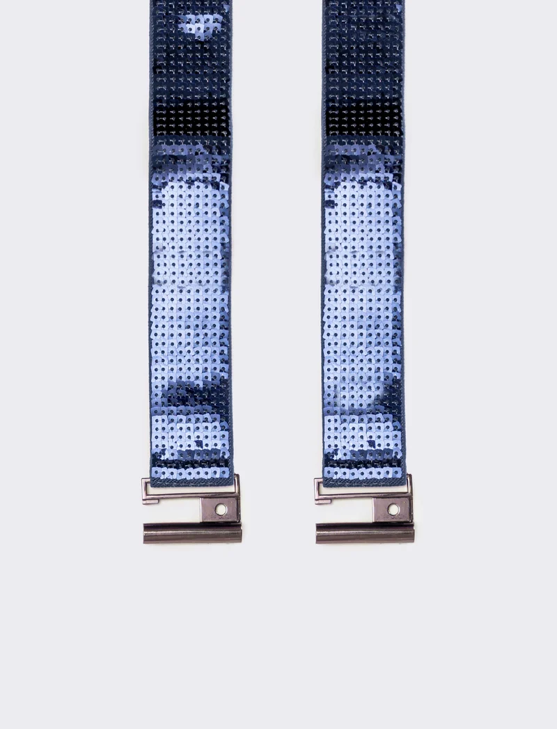 Cintura donna con paillettes quadrata h 4 cm - Blu