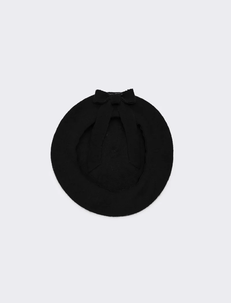 Cappello basco con fiocco bambina - Nero