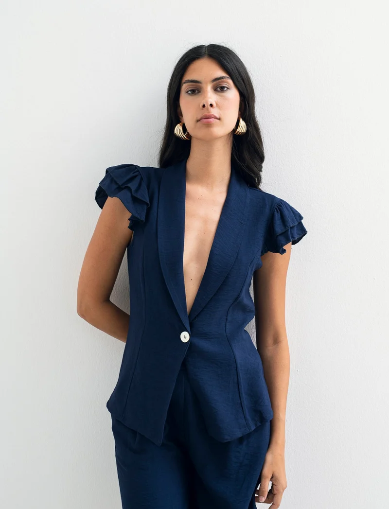 Giacca corta con maniche arricciate donna - Blu