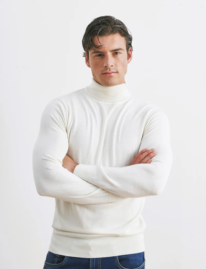 MAGLIA COLLO ALTO BASIC - Beige ecru