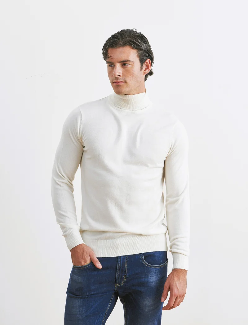 MAGLIA COLLO ALTO BASIC - Beige ecru