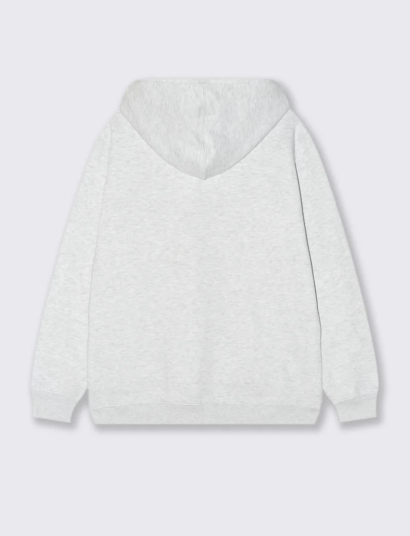 FELPA BASIC CON CAPPUCCIO E CERNIERA - Grigio mel.
