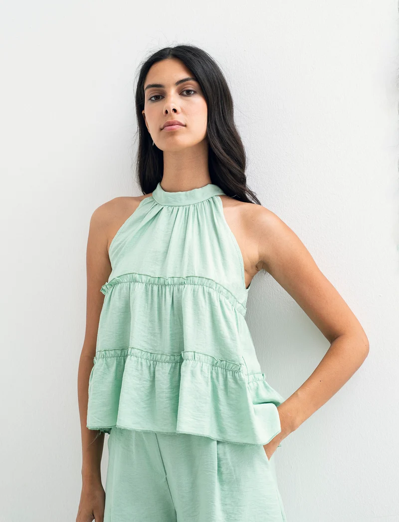 Top con rouches - Verde acqua