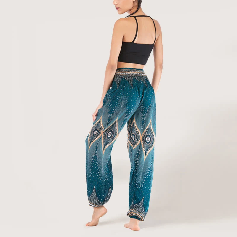 Olivenorma Boho Mandala Viskose Damen Haremshose mit elastischer Taille
