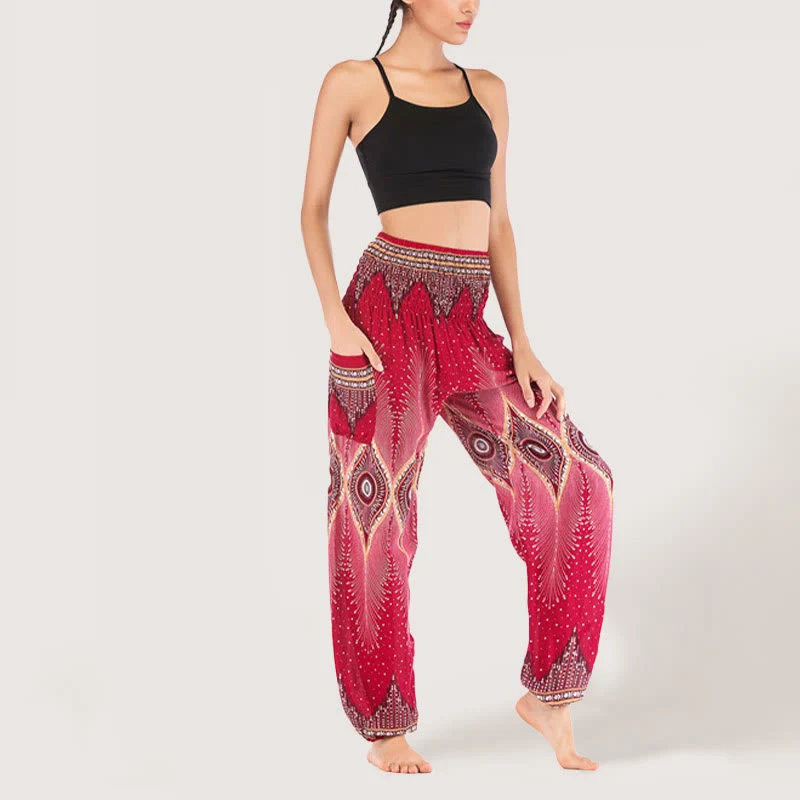 Olivenorma Boho Mandala Viskose Damen Haremshose mit elastischer Taille