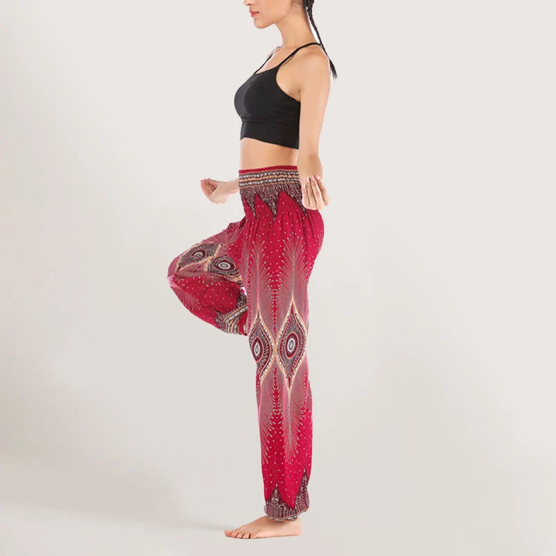 Olivenorma Boho Mandala Viskose Damen Haremshose mit elastischer Taille
