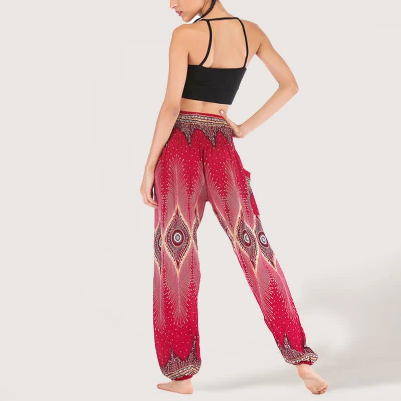 Olivenorma Boho Mandala Viskose Damen Haremshose mit elastischer Taille
