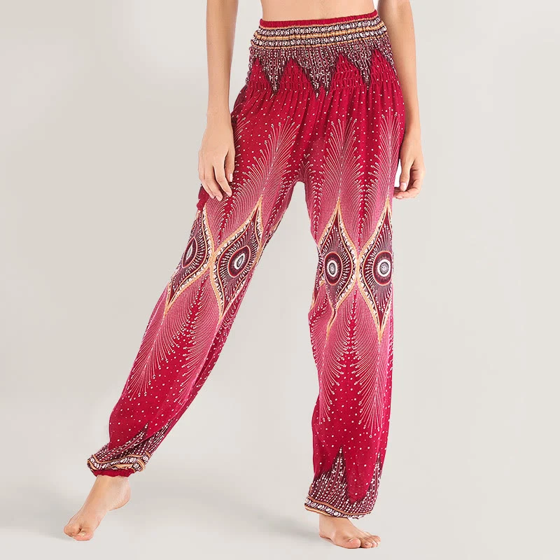 Olivenorma Boho Mandala Viskose Damen Haremshose mit elastischer Taille