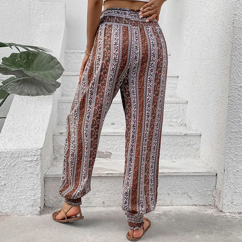 Olivenorma Boho-Haremshose aus Viskose mit Streifen